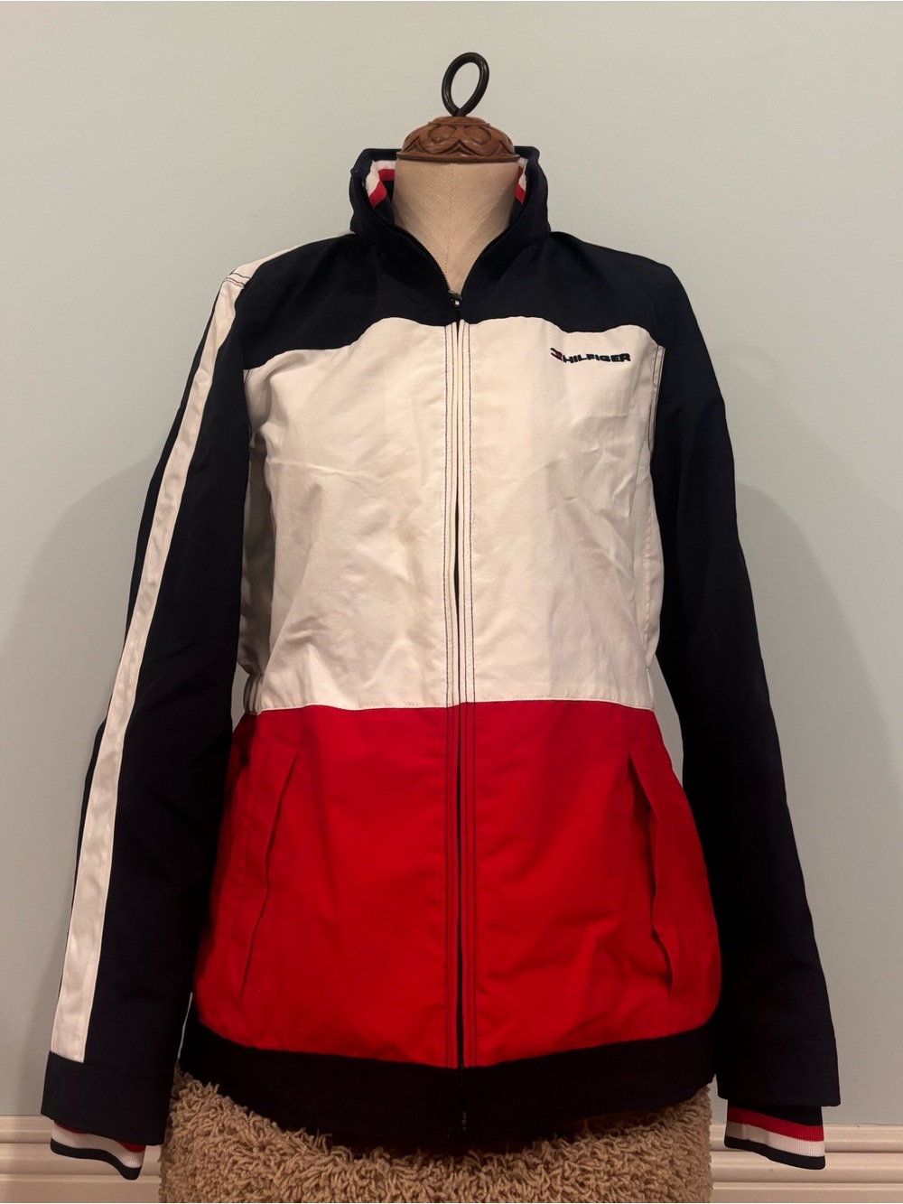 Tommy Hilfiger Women’s Red, White & Navy Colorblock Jacket